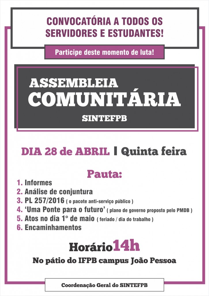convocatória - assembleia dia 28 Qui