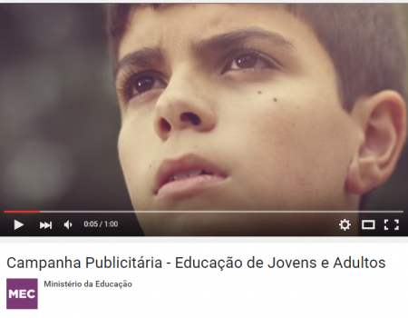 Campanha publicitária – Educação de Jovens e Adultos (EJA). “Nunca é tarde para aprender.”