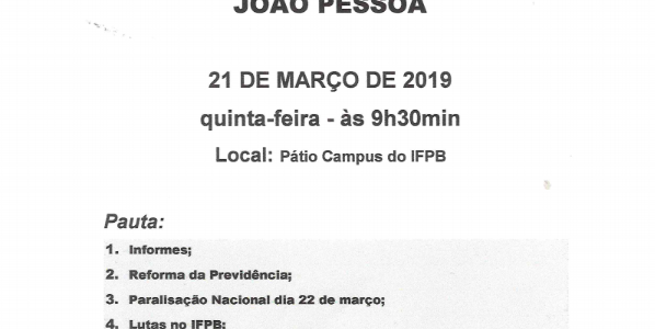 Assembleia no IFPB campus João Pessoa – Quinta, 21 de março (9h30)