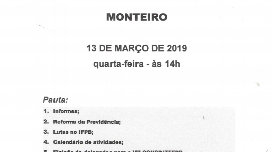 Assembleia no IFPB campus Monteiro – Quarta, 13 de março (14h)