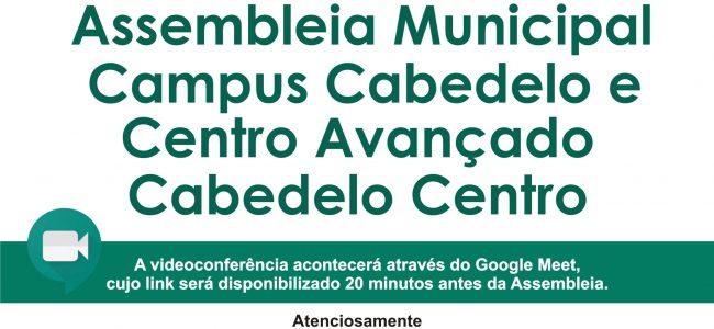 Assembleia Municipal de Cabedelo e Cabedelo Centro. 23/06, terça-feira, às 14h. Confira a pauta na imagem!