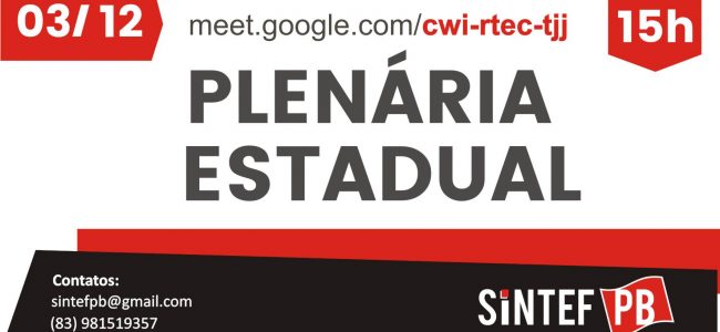 03/12 às 15h: Plenária Estadual do SINTEFPB