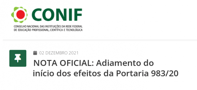 NOTA OFICIAL DO CONIF: Adiamento do início dos efeitos da Portaria 983/20